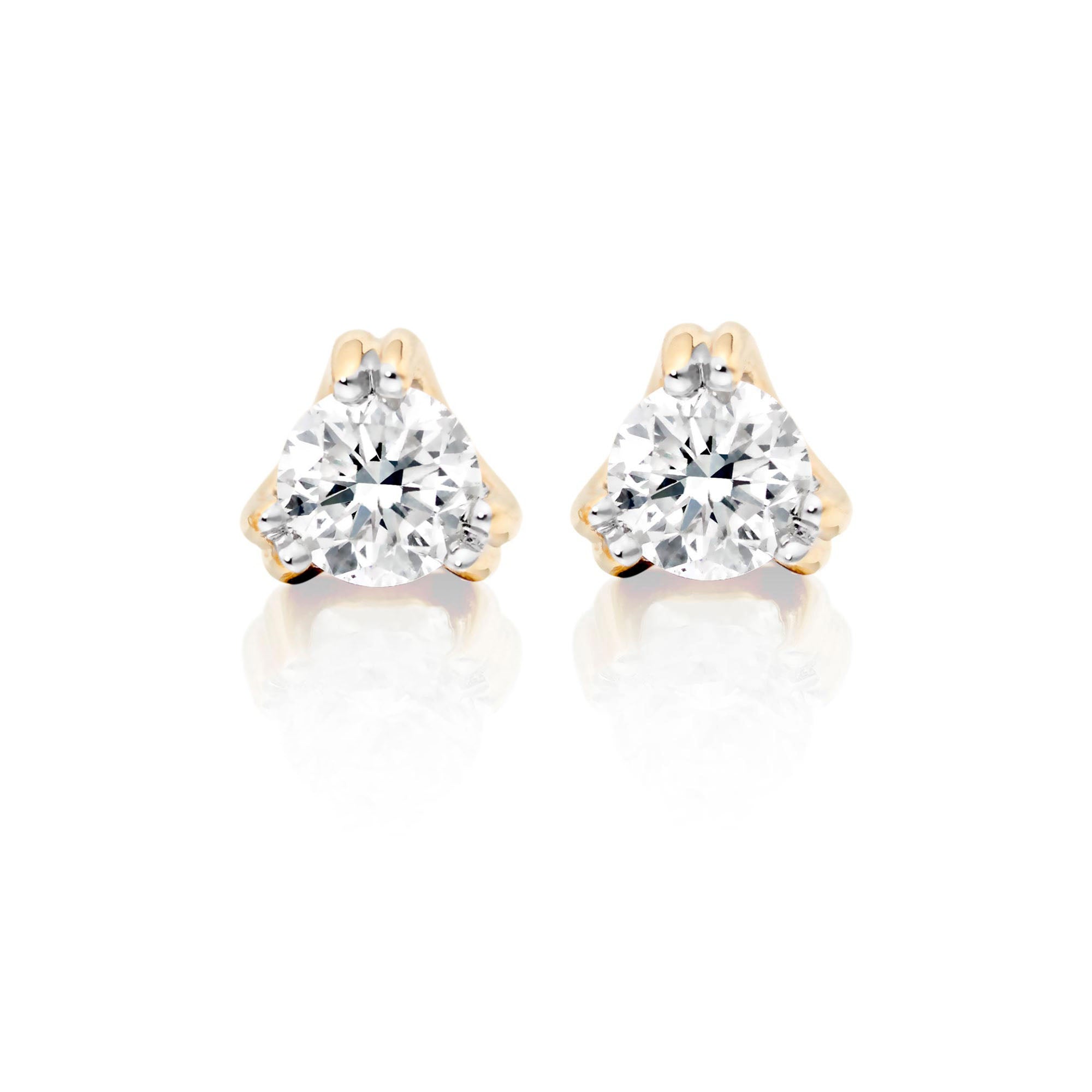 Solitaire 0.30ct 3 Claw round diamond studs in 9K yellow gold