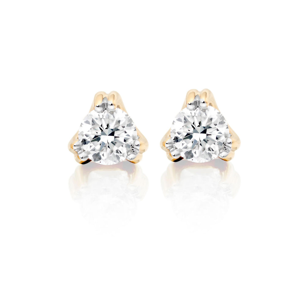 Solitaire 0.40ct 3 Claw round diamond studs in 9K yellow gold