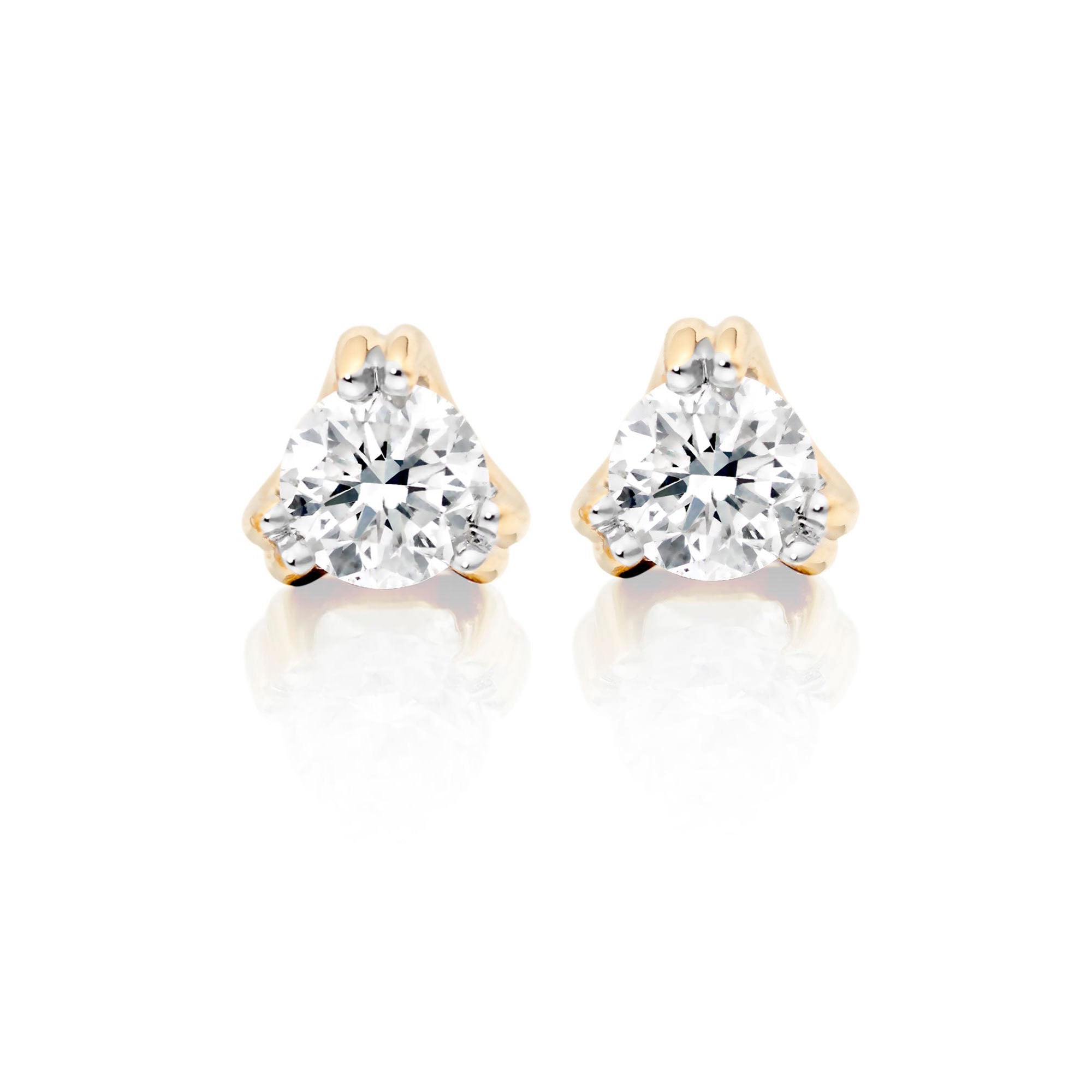 Solitaire 0.40ct 3 Claw round diamond studs in 18K yellow gold