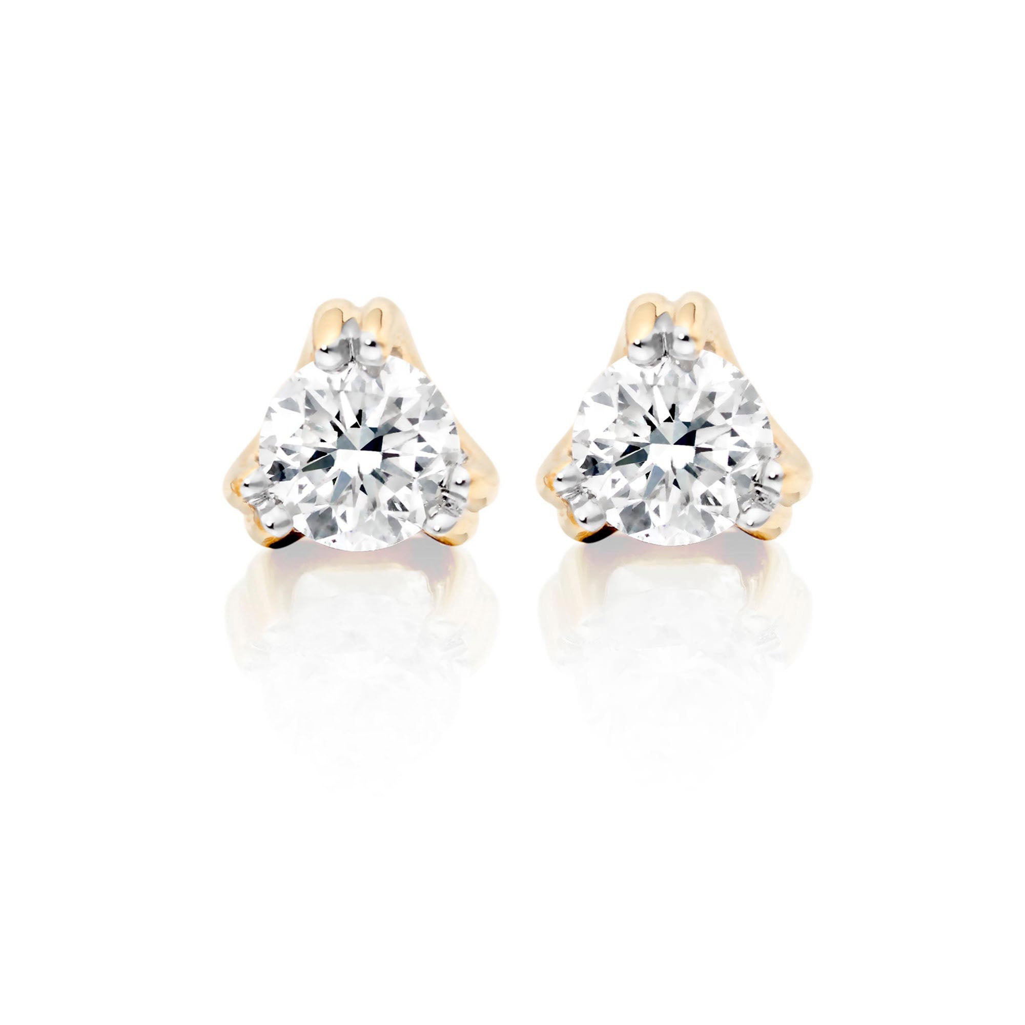 Solitaire 0.50ct 3 Claw round diamond studs in 18K yellow gold
