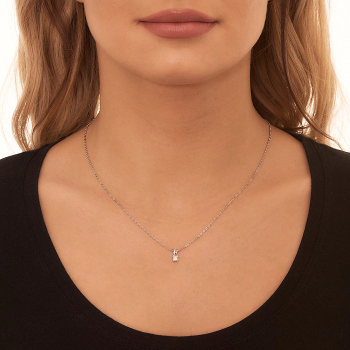 Solitaire 0.20ct Double Claw Princess Diamond Pendant In 9K White Gold