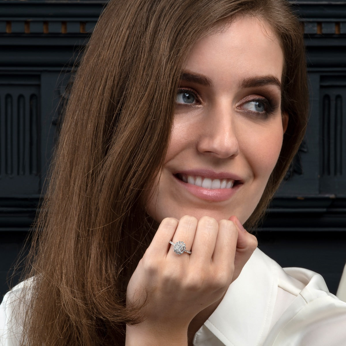 diamond statement earrings cocktail ring in 18K white gold