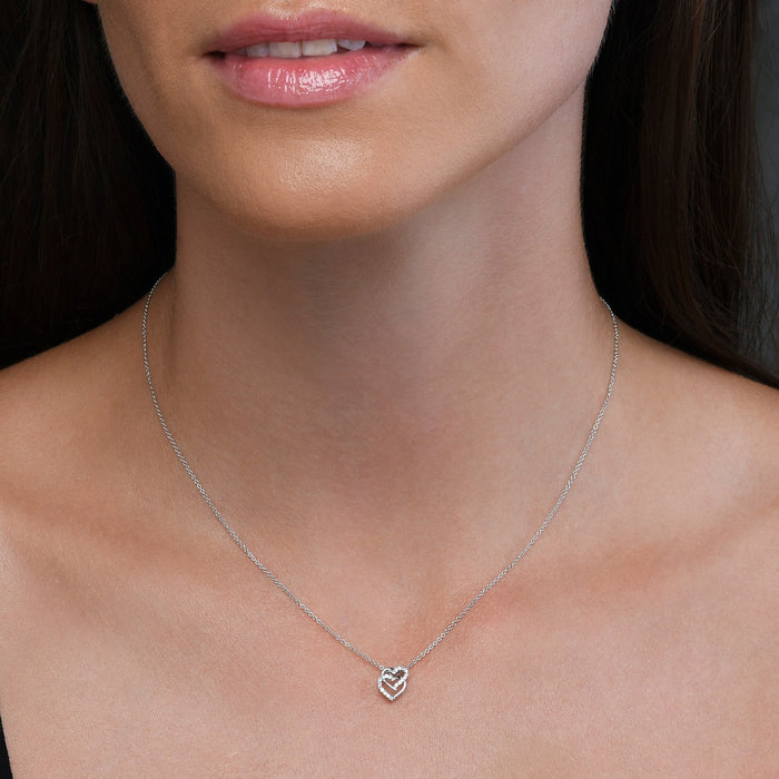 Interlocking Diamond Heart Pendant 0.07ct Diamond 9K White Gold