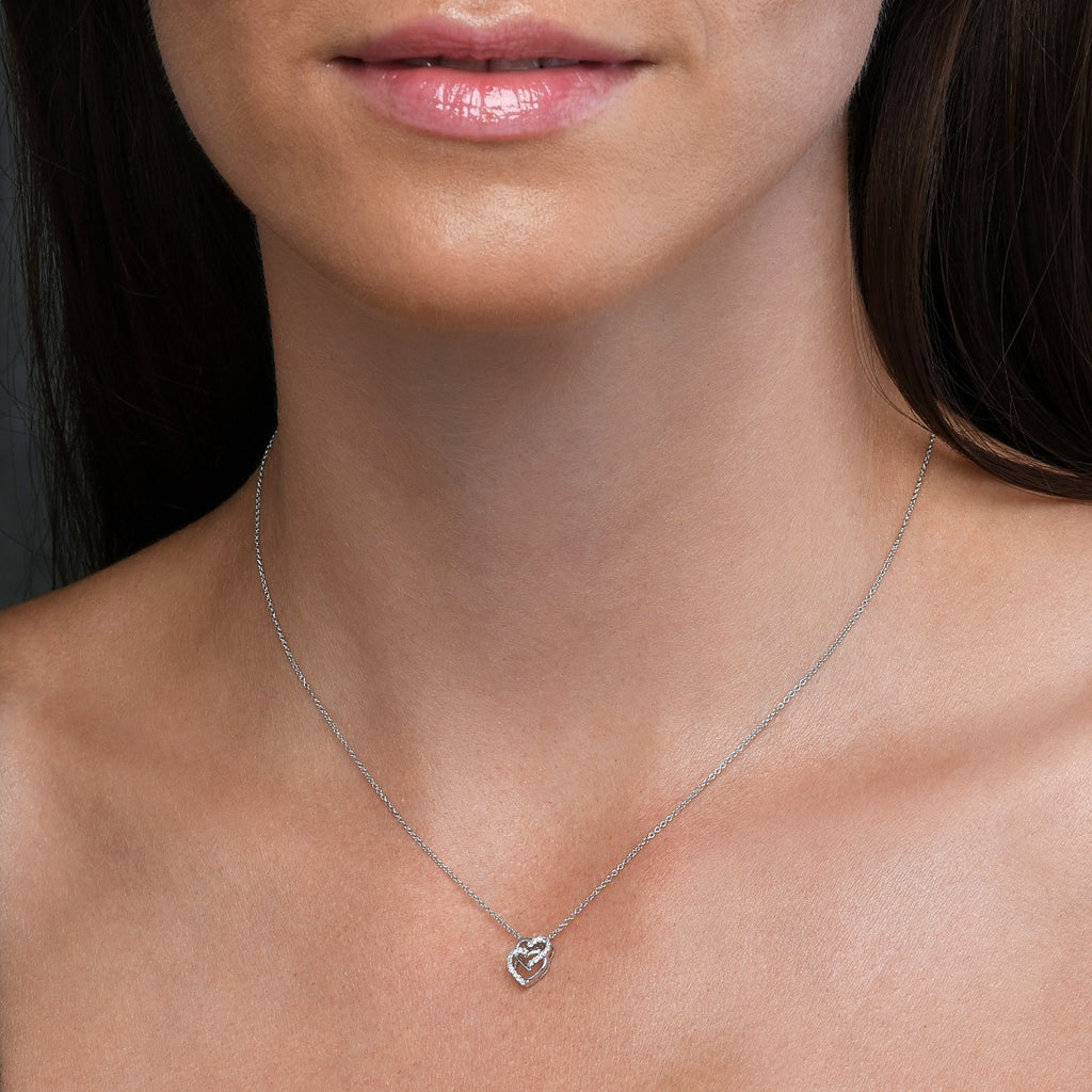 Interlocking Diamond Heart Pendant 0.07ct Diamond 18K White Gold
