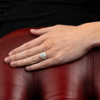 Large dress ring with diamonds in solid white gold