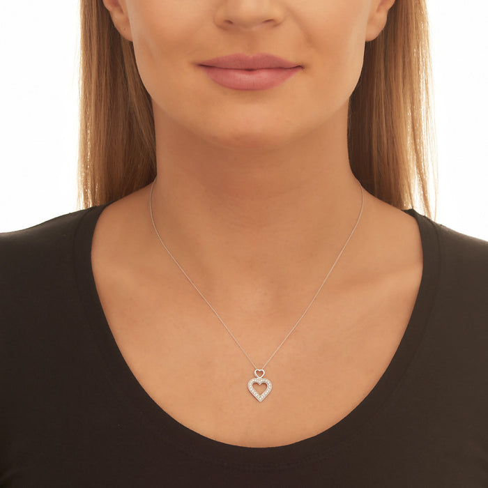Double Diamond Heart Pendant 0.25ct Diamond 9K White Gold