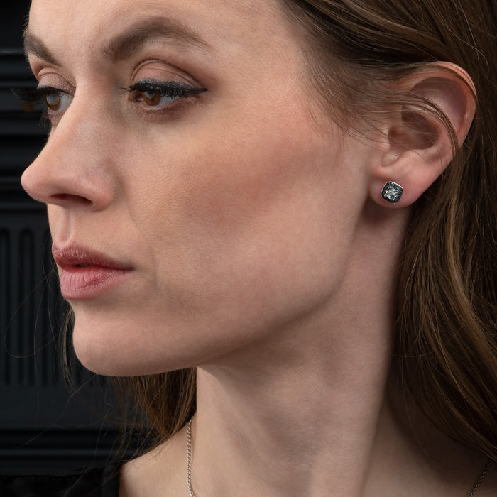 Green Amethyst and London Blue Topaz Stud Earrings in 18K White Gold