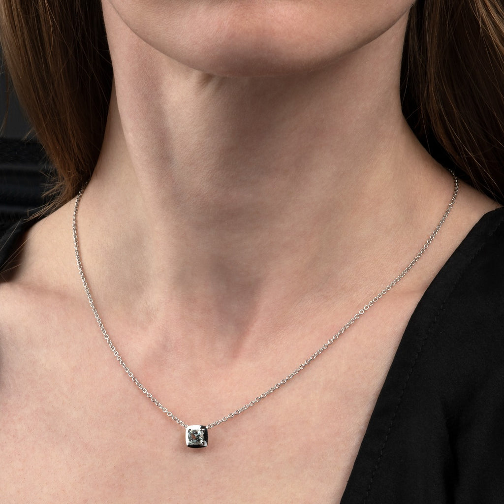 0.50ct Cushion Cut Green Amethyst Pendant Necklace In 18K White Gold