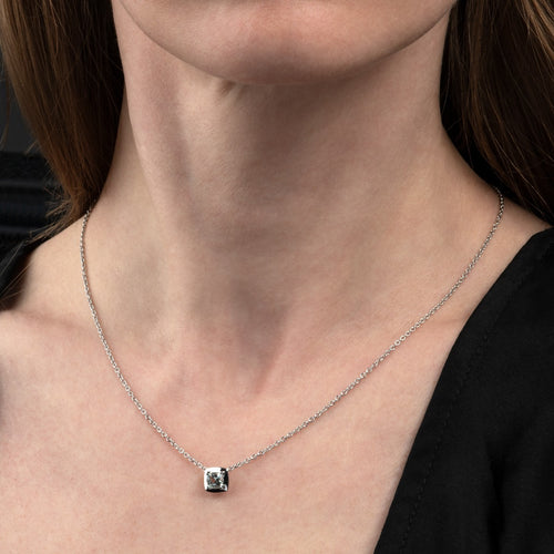 0.50ct Cushion Cut Green Amethyst Pendant Necklace In 18K White Gold
