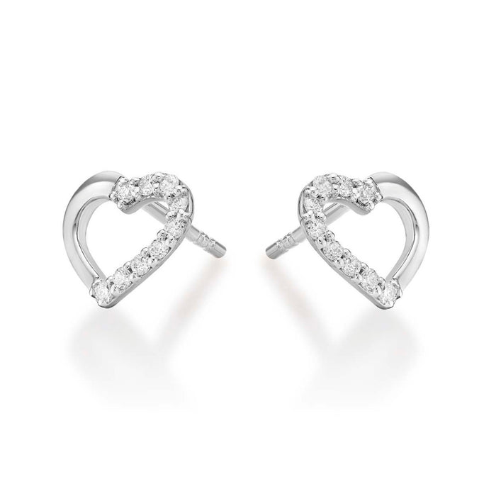 You & Me Diamond Heart Earrings 0.20ct Diamond Studs 18K White Gold