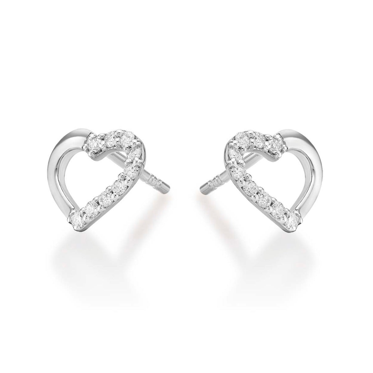 You & Me Diamond Heart Earrings 0.20ct Diamond Studs 9K White Gold side view