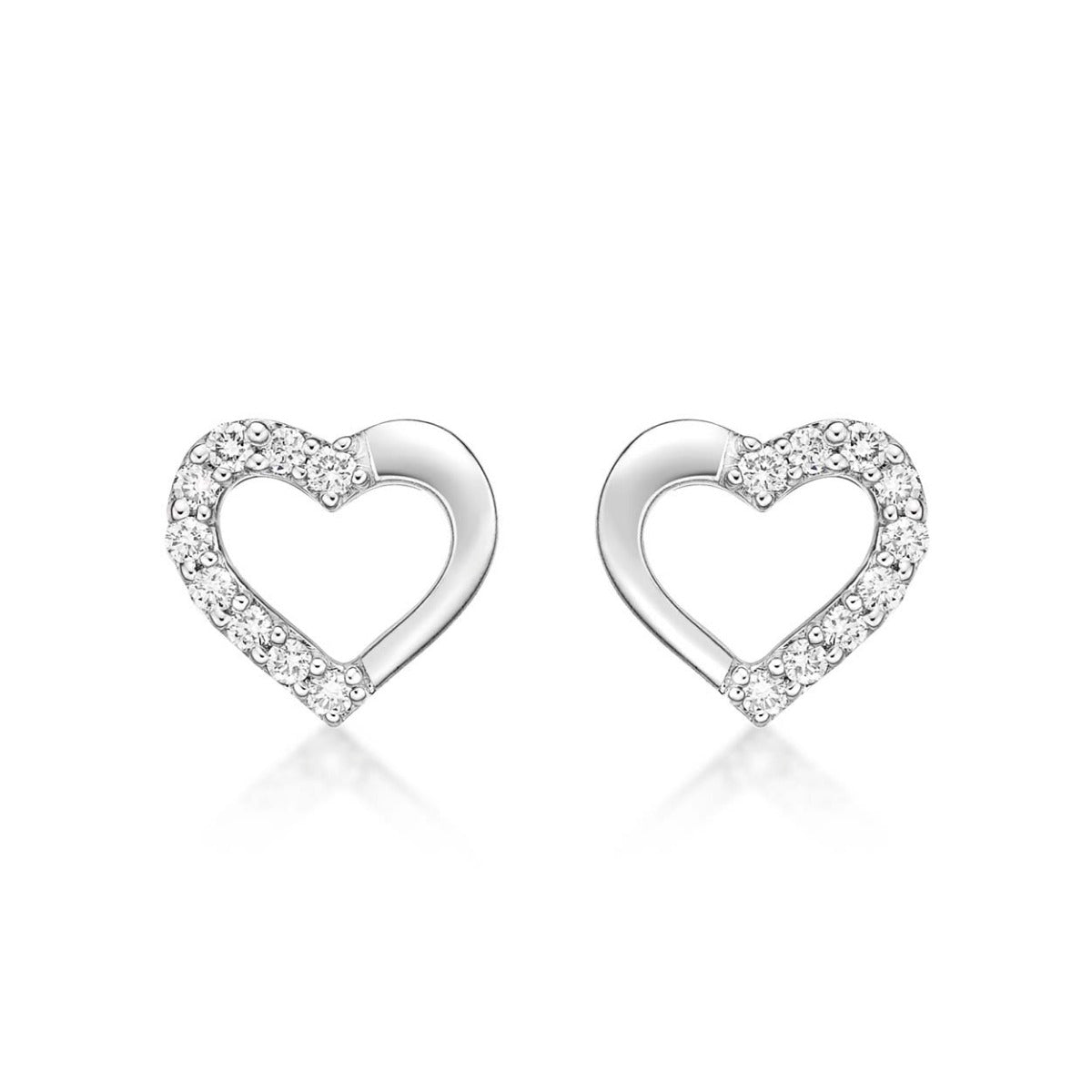 You & Me Diamond Heart Earrings 0.20ct Diamond Studs 18K White Gold
