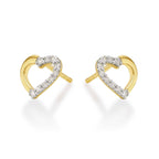 You & Me Diamond Heart Earrings 0.20ct Diamond Studs 9K Yellow Gold