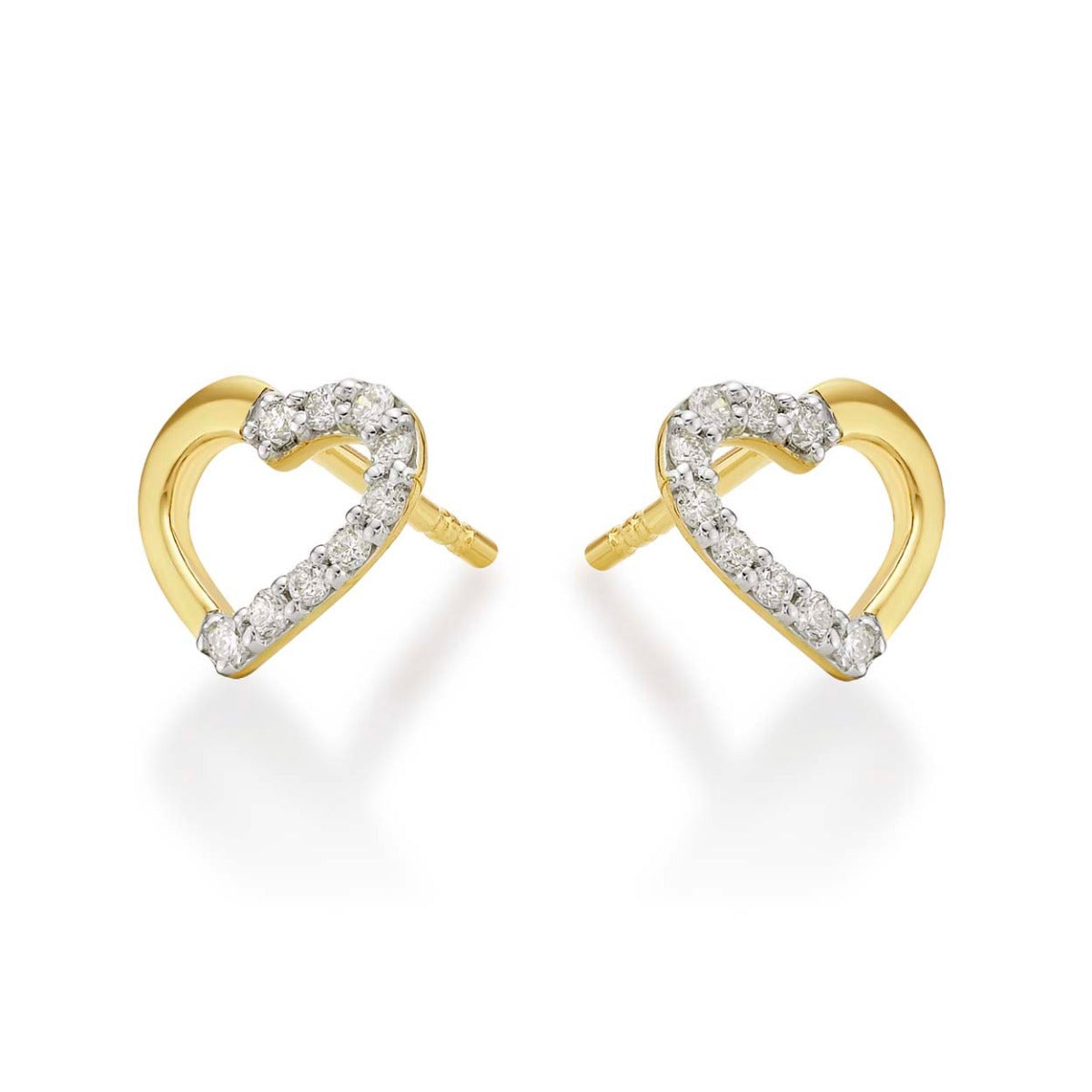 You & Me Diamond Heart Earrings 0.20ct Diamond Studs 9K Yellow Gold