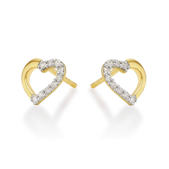 You & Me Diamond Heart Earrings 0.20ct Diamond Studs 9K Yellow Gold