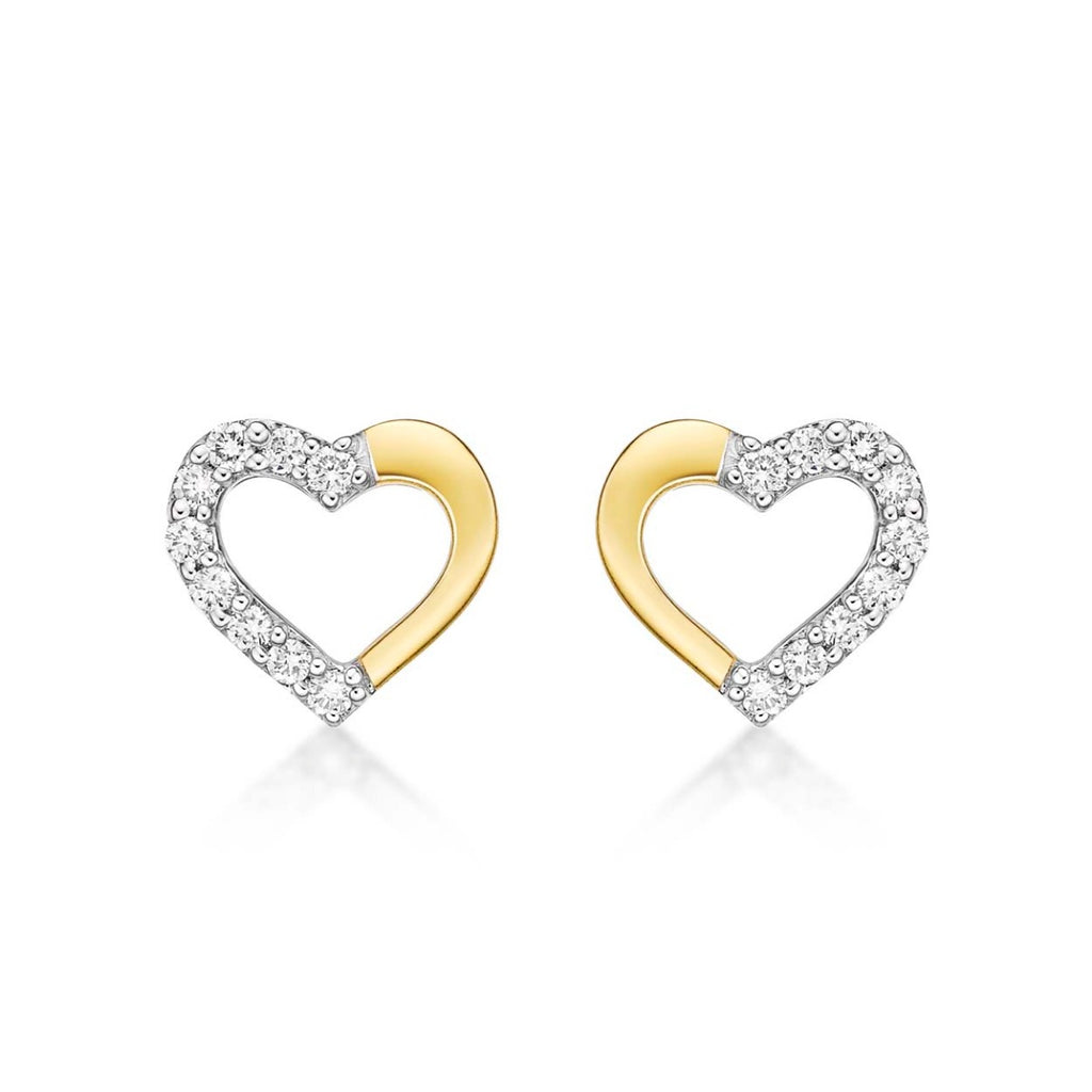 You & Me Diamond Heart Earrings 0.20ct Diamond Studs 9K Yellow Gold