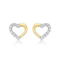 You & Me Diamond Heart Earrings 0.20ct Diamond Studs 9K Yellow Gold