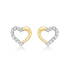 You & Me Diamond Heart Earrings 0.20ct Diamond Studs 9K Yellow Gold