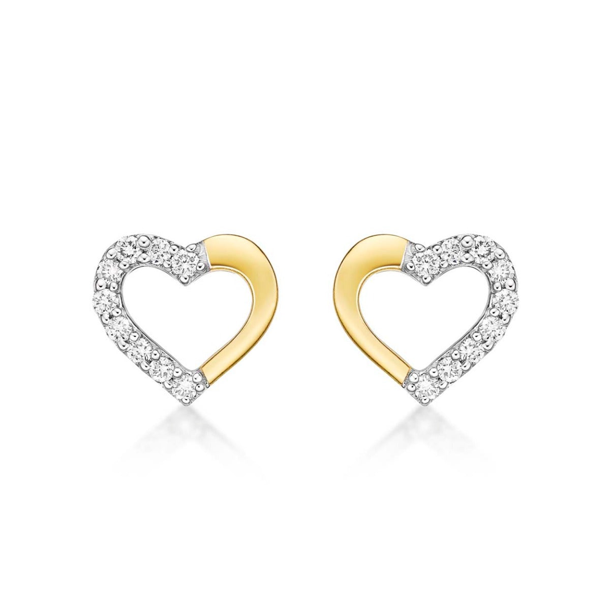 You & Me Diamond Heart Earrings 0.20ct Diamond Studs 9K Yellow Gold