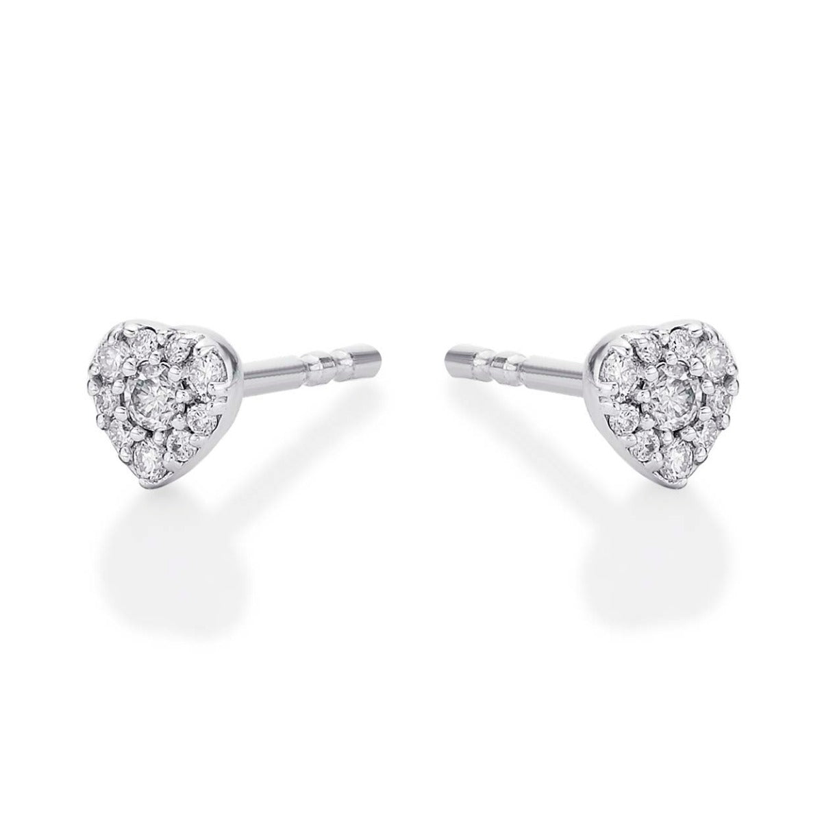 Gleam Diamond Heart Earrings 0.14ct Diamond Studs in 9K White Gold side view