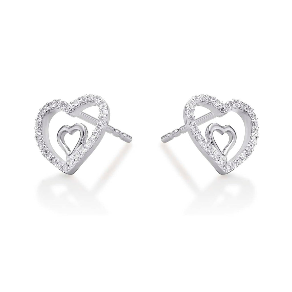 Amour Diamond Heart Earrings 0.20ct Diamond Studs in 18K White Gold side view