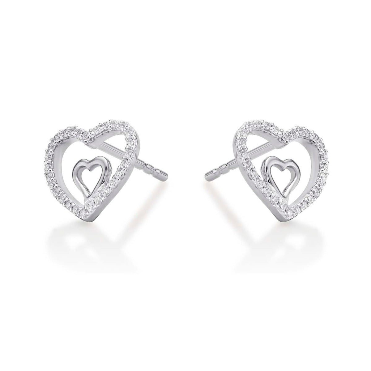 Amour Diamond Heart Earrings 0.20ct Diamond Studs in 18K White Gold side view