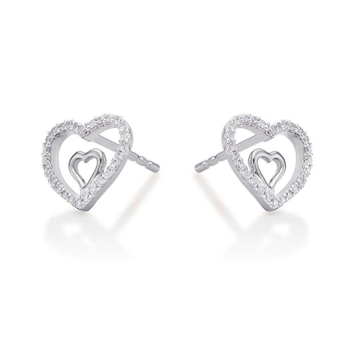Amour Diamond Heart Earrings 0.20ct Diamond Studs in 18K White Gold side view