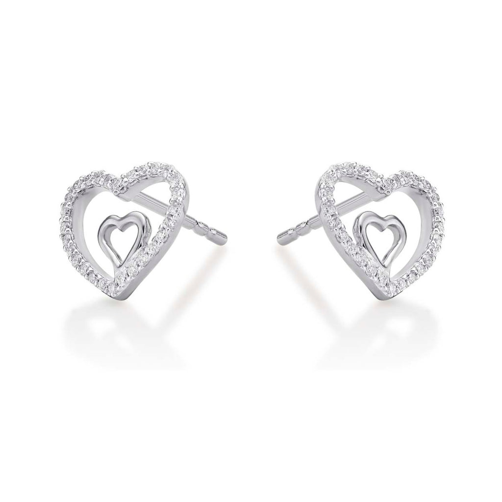  Amour Diamond Heart Earrings 0.20ct Diamond Studs in 9K White Gold side view
