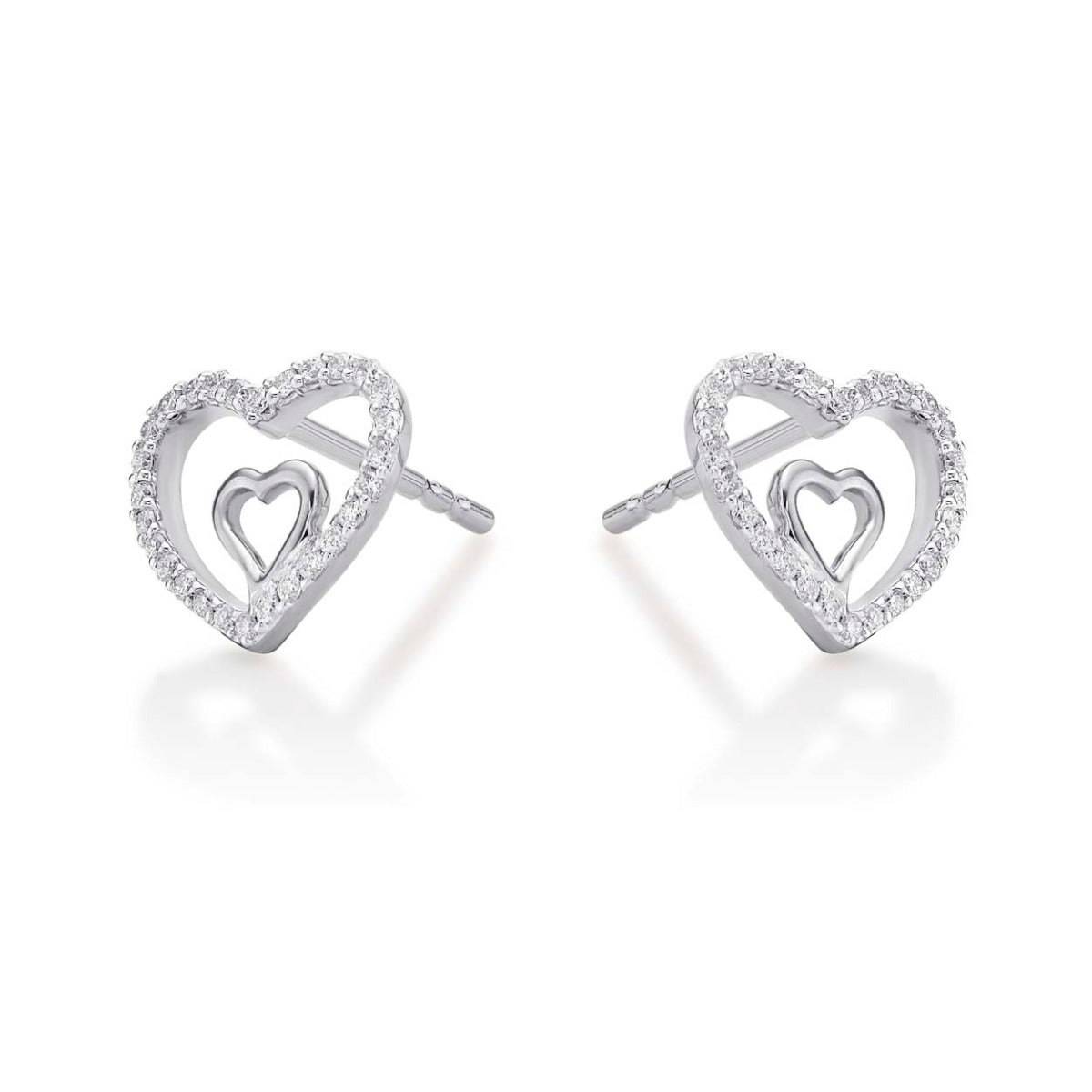  Amour Diamond Heart Earrings 0.20ct Diamond Studs in 9K White Gold side view