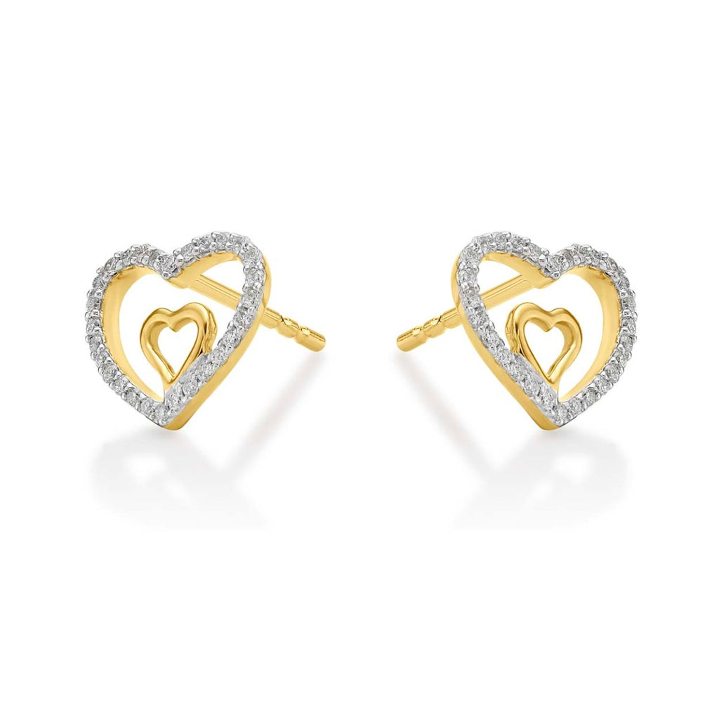 Amour Diamond Heart Earrings 0.20ct Diamond Studs in 9K Yellow Gold side view