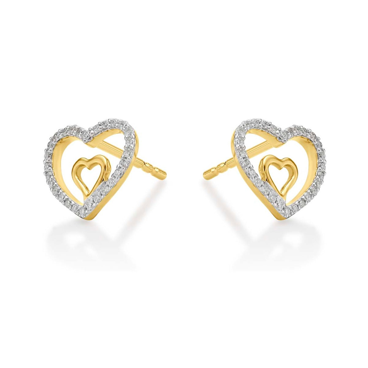 Amour Diamond Heart Earrings 0.20ct Diamond Studs in 9K Yellow Gold side view