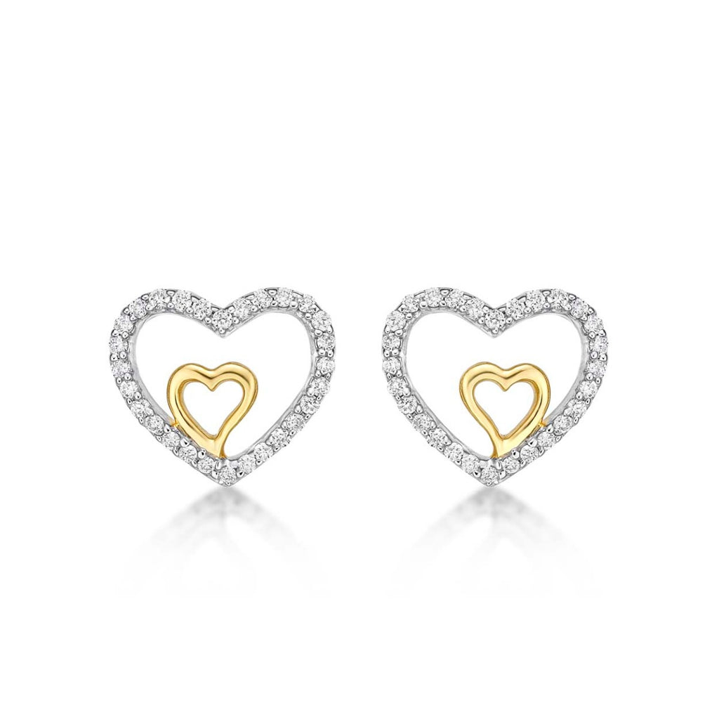 Amour Diamond Heart Earrings 0.20ct Diamond Studs in 9K Yellow Gold