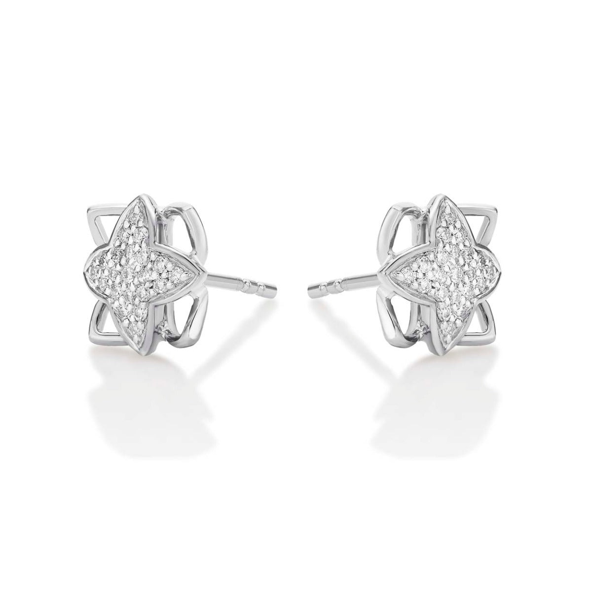 Clover Diamond Cluster Earrings 0.25ct Diamond Studs 18K White Gold side view