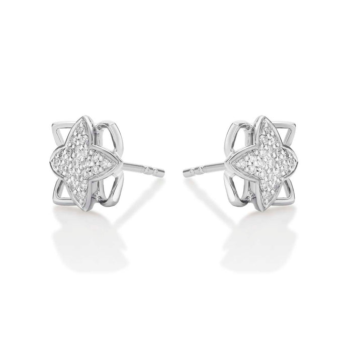 Clover Diamond Cluster Earrings 0.25ct Diamond Studs 18K White Gold