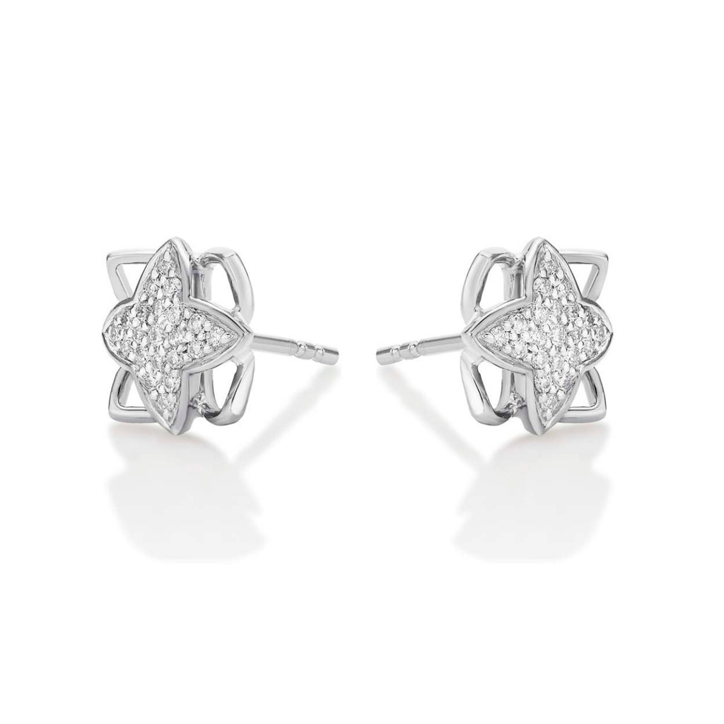Clover Diamond Cluster Earrings 0.25ct Diamond Studs 9K White Gold side view