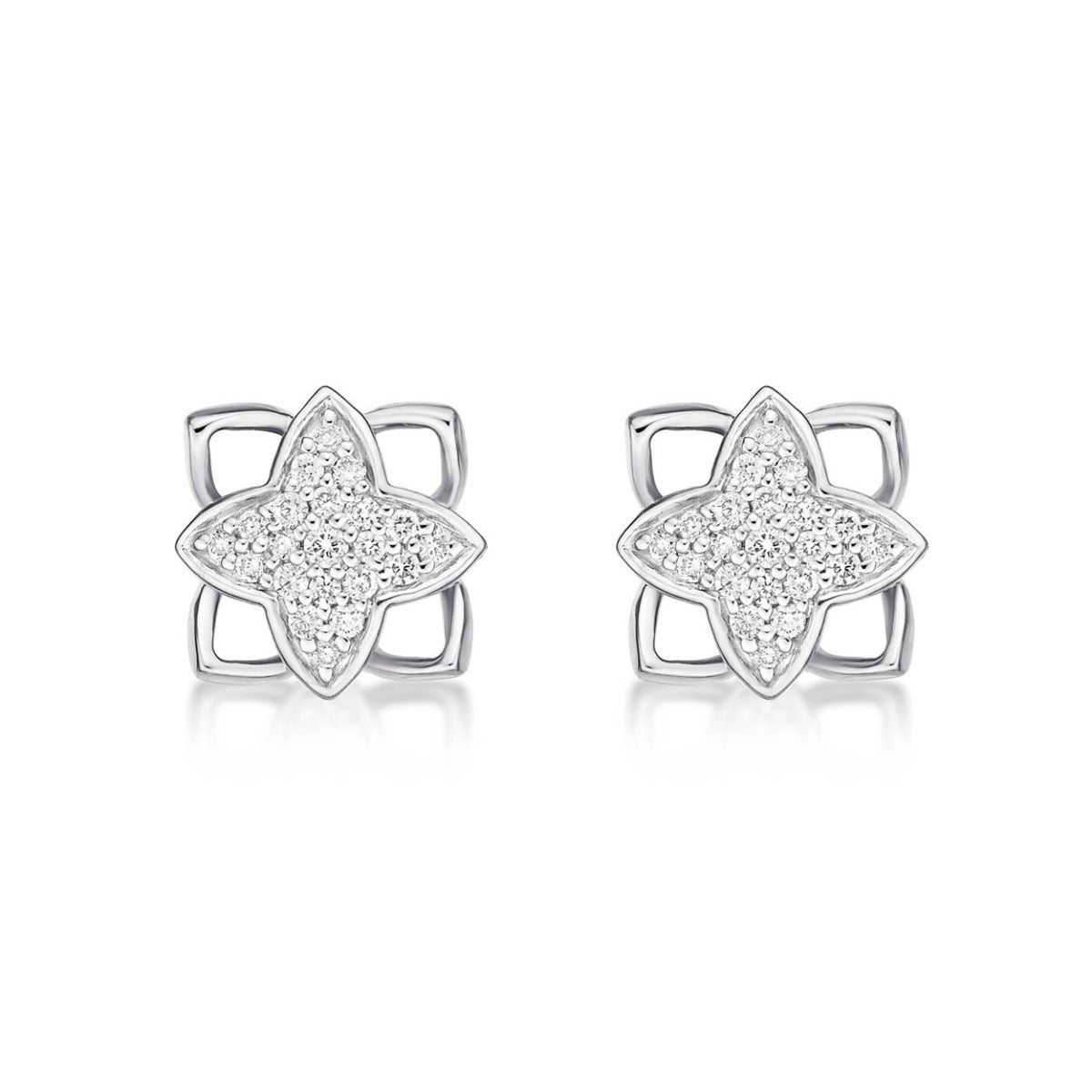 Clover Diamond Cluster Earrings 0.25ct Diamond Studs 18K White Gold