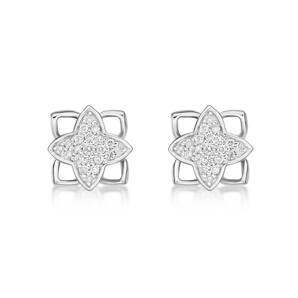 Clover Diamond Cluster Earrings 0.25ct Diamond Studs 9K White Gold