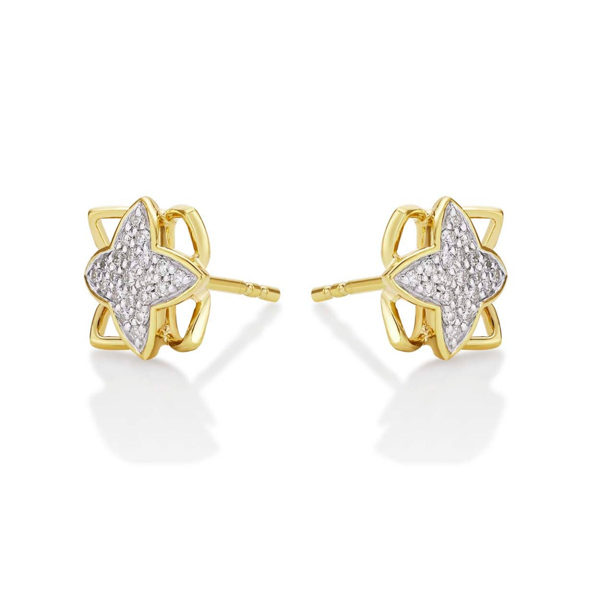 Clover Diamond Cluster Earrings 0.25ct Diamond Studs 9K Yellow Gold side view