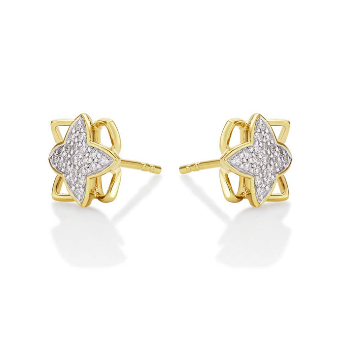 Clover Diamond Cluster Earrings 0.25ct Diamond Studs 9K Yellow Gold
