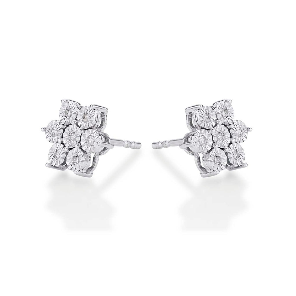Sparkle Diamond Cluster Earrings 0.14ct Diamond Studs 9K  White Gold