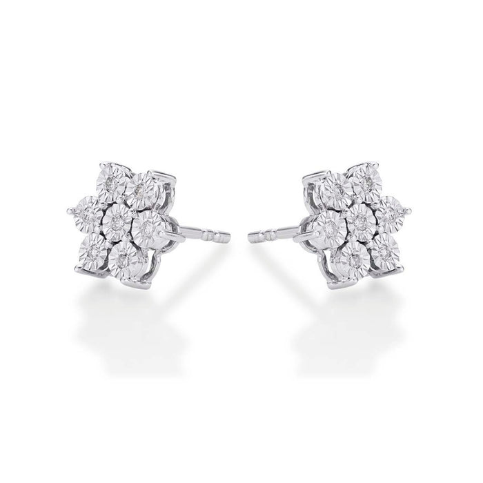 Sparkle Diamond Cluster Earrings 0.14ct Diamond Studs 9K  White Gold