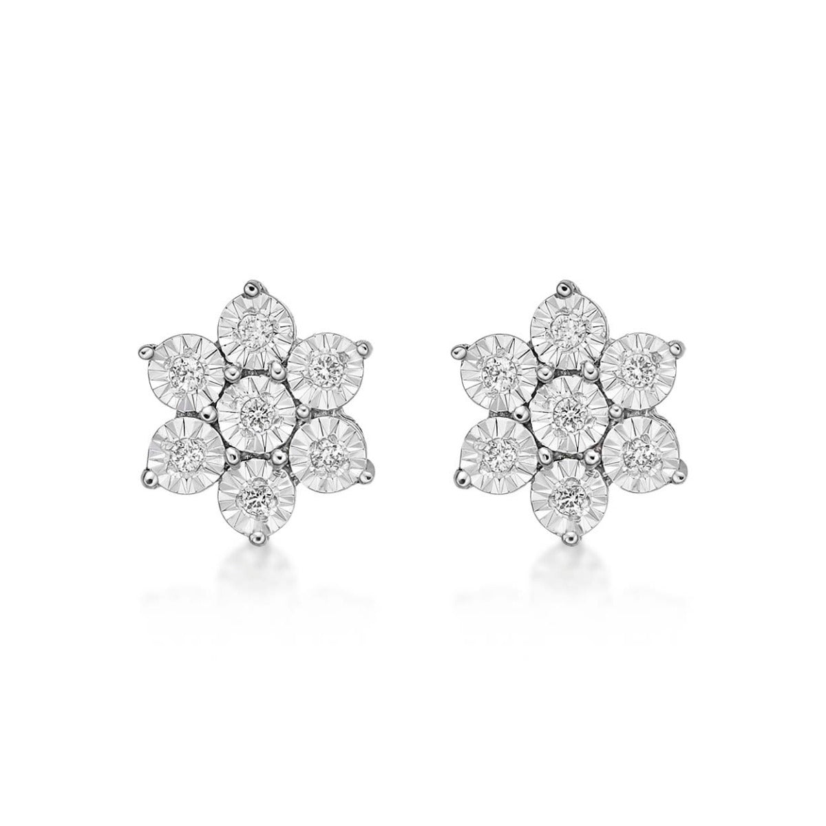 Sparkle Diamond Cluster Earrings 0.14ct Diamond Studs 9K  White Gold