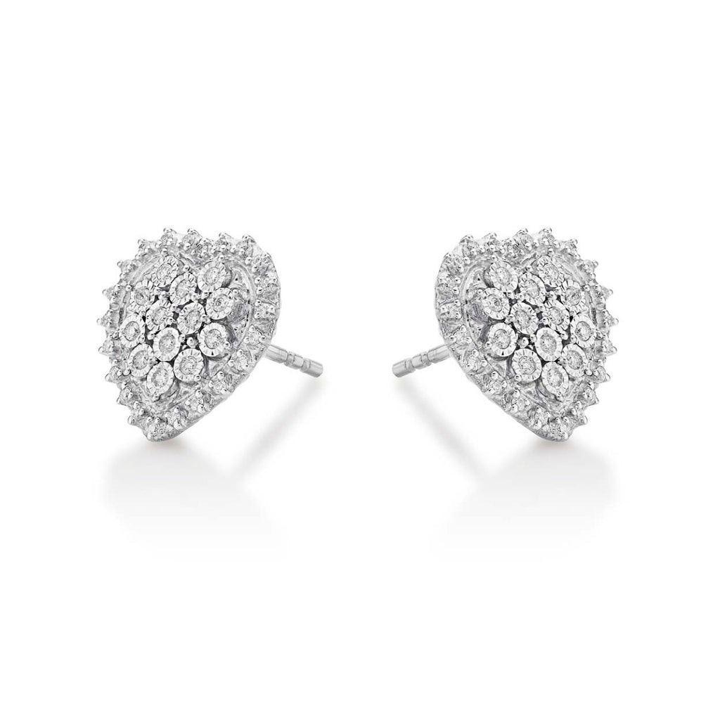 Sparkle Diamond Heart Earrings 0.28ct Diamond Studs in 9K White Gold side view
