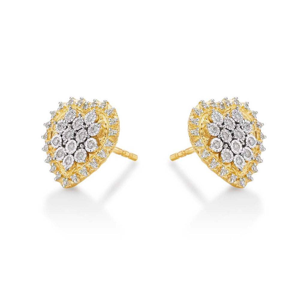 Sparkle Diamond Heart Earrings 0.28ct Diamond Studs in 9K Yellow Gold side view