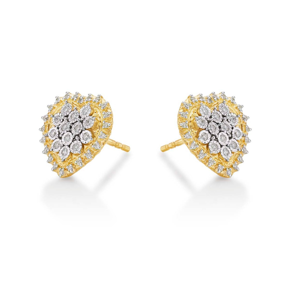 Sparkle Diamond Heart Earrings 0.28ct Diamond Studs in 9K Yellow Gold side view