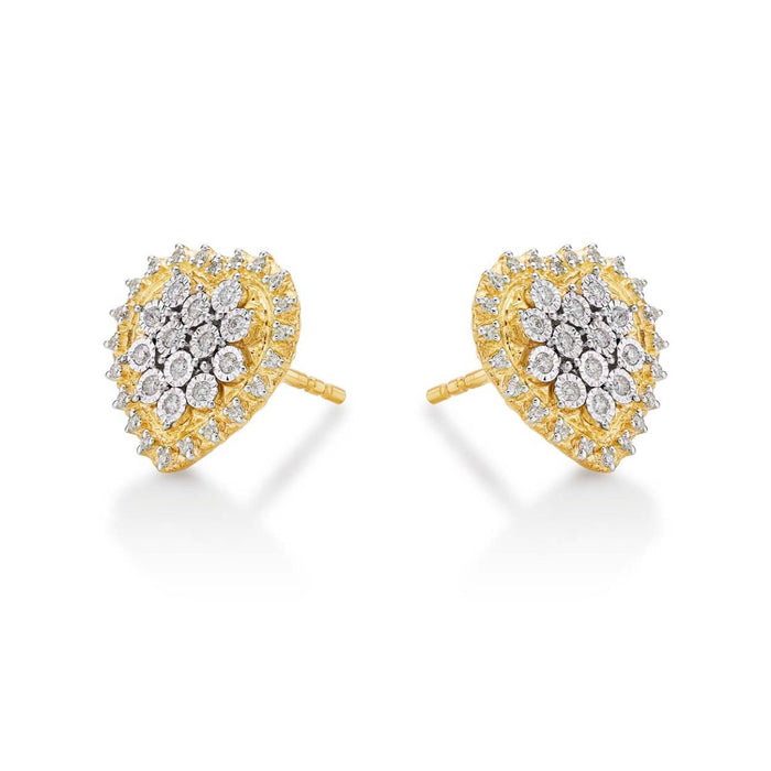 Sparkle Diamond Heart Earrings 0.28ct Diamond Studs in 9K Yellow Gold