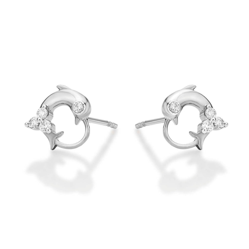 Dolphin Diamond Cluster Earrings 0.23ct Diamond Studs 9K White Gold side view