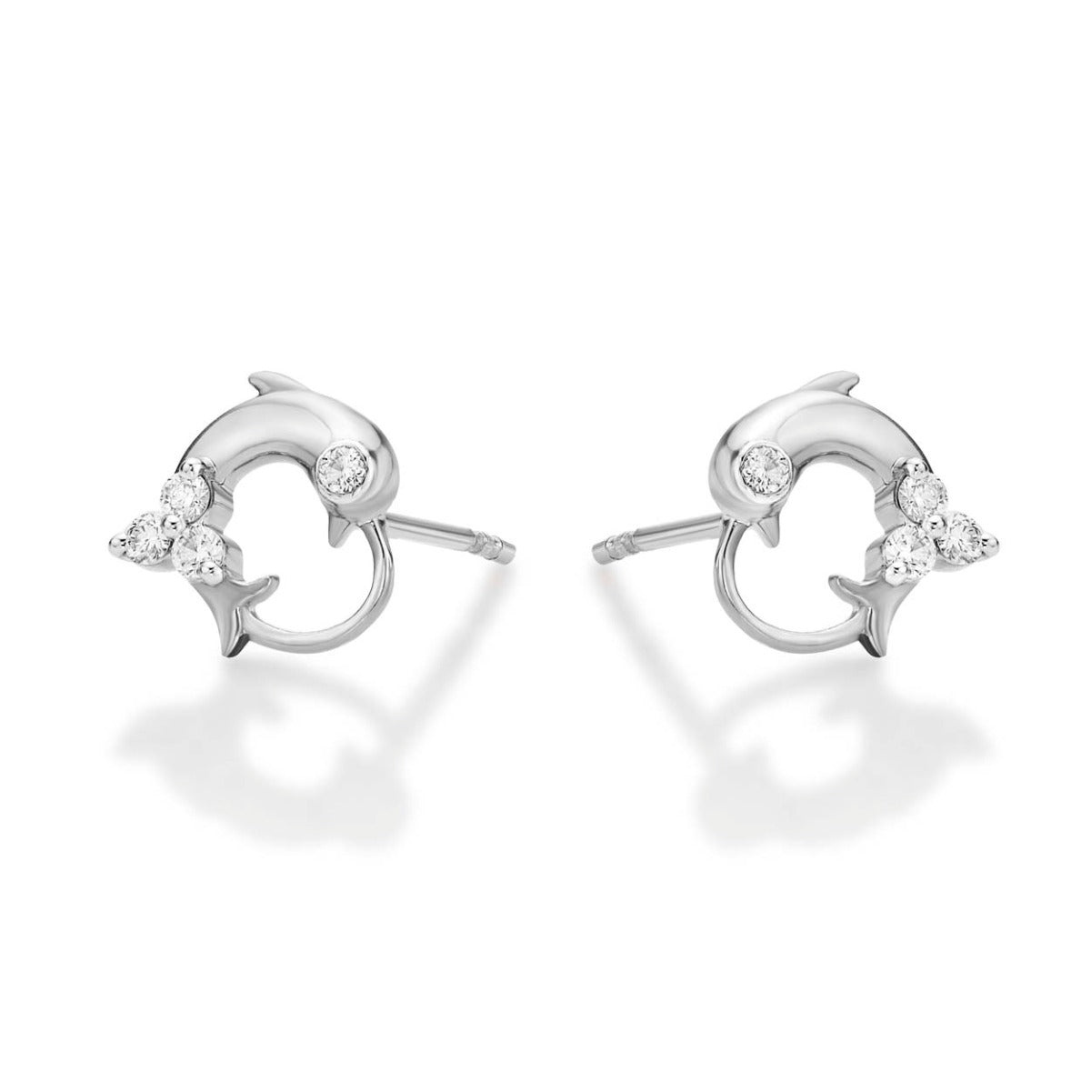 Dolphin Diamond Cluster Earrings 0.23ct Diamond Studs 9K White Gold side view
