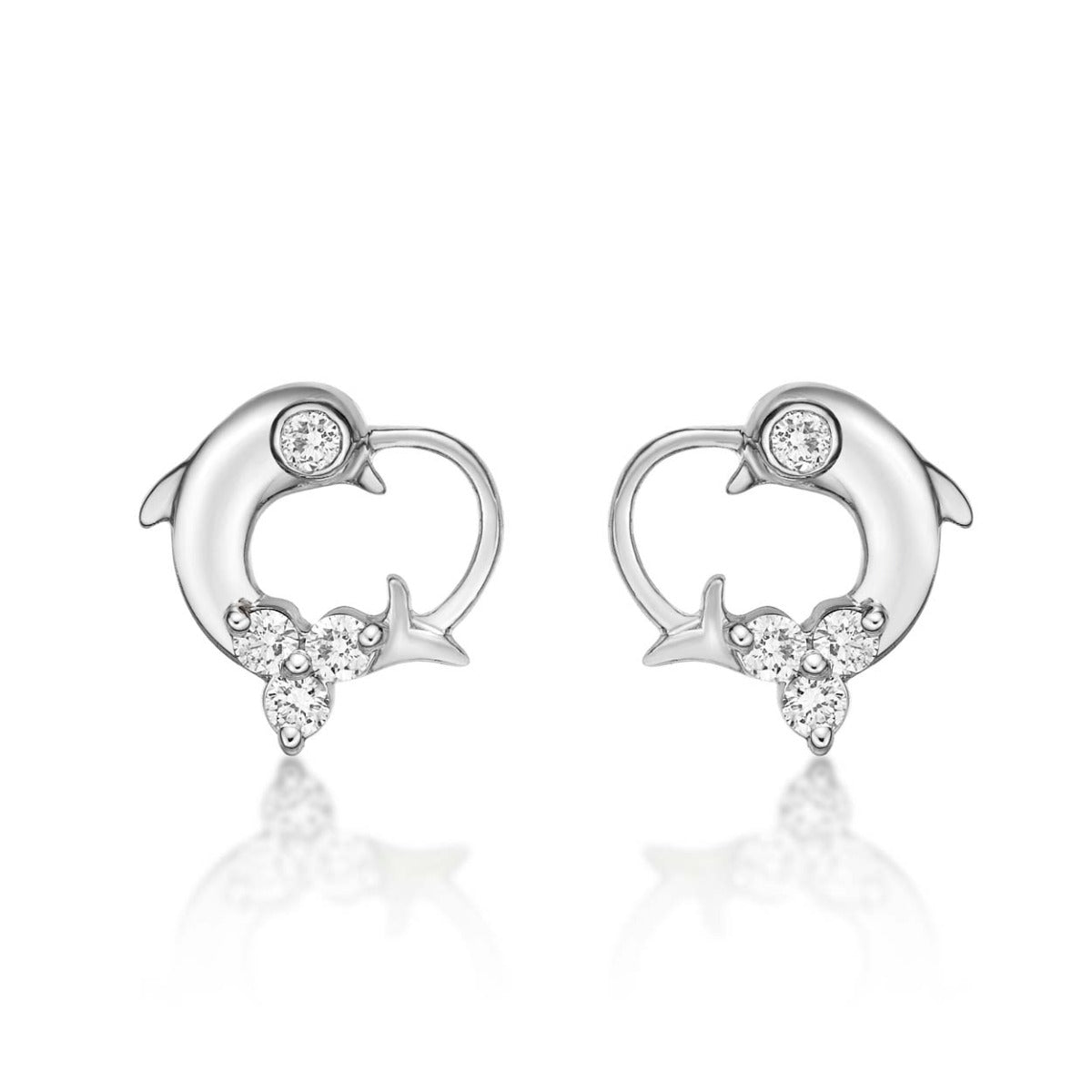 Dolphin Diamond Cluster Earrings 0.23ct Diamond Studs 9K White Gold