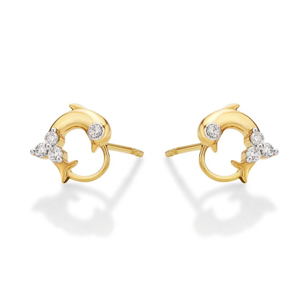 Dolphin Diamond Cluster Earrings 0.23ct Diamond Studs 9K Yellow Gold side view